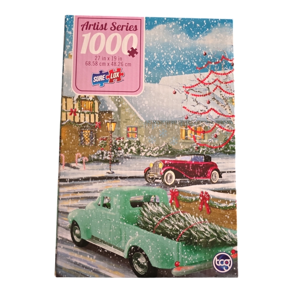 New Winter Town Antique Cars Puzzle 1000 Piece 27x19 in Artist Series Sure Lox